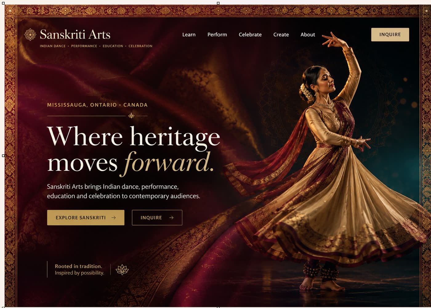 Sanskriti Arts website hero design